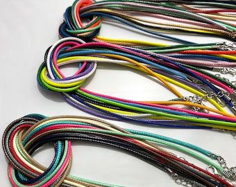 10 pcs Waxed cotton Cord Necklace,2 mm,mixed color,Waxed cord necklace with  clasp,waxed cord necklace,cord necklace,leather cord necklace