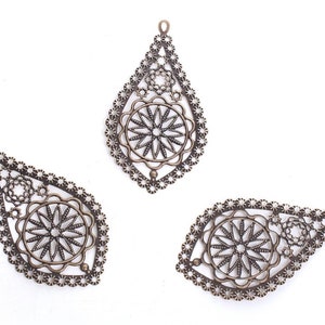 Nickel free..11 pcs 42 mm x 78 mm drop filigree,Antiquebronze,link,drop connector,drop antique bronze link,brass base setting