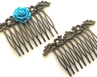 2 pcs Antique Bronze Hair Combs: Copper Hair Accessories