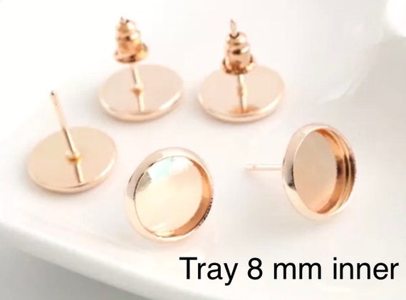 50 sets 8 mm Earring Component with back,Rose Gold earring post,rose gold finding,rose gold earring blank,rose gold ear back, ear nut