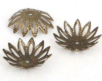 50 cs chapeaux de perle de fleur, bronze antique, plomb et nickel libre, chapeau de perle de fer, chapeau de perle de fleur, chapeau de perle, filigrane, connecteur, résultats antiques