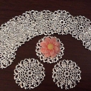12 pcs 25 mm Silver Plated filigree,silver filigree flower,base setting,silver connector,silver link,silver finding,silver filigree