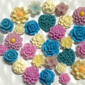Ship from USA ,,30 pcs Mixed Cabochon Flowers .perfect for Bobby Pin Kit.earring post..resin flower, Bobby Pin Blanks, Silver Bobby Pin..