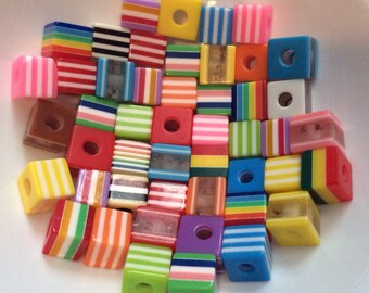 50 pcs 10 mm Striped and Beads,mixed Striped Bead,mixed cube Bead,mixed acrylic bead,mixed Resin Bead,Colorful Bead,mixed bead,resin bead