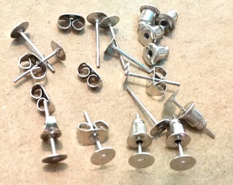 100 sets 5 mm Platinum earring Post with back,5 mm platinum ear pad,platinum ear stud,platinum findings,earring findings,platinum ear nut