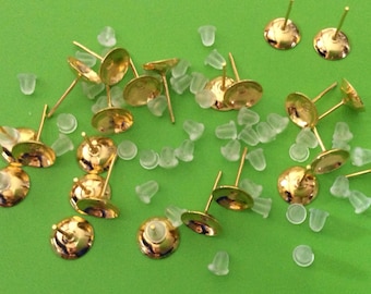 100 pcs 8 mm Golden Earring Post with rubber ear back,golden earring post,golden finding,8 mm golden earring blank,ear nut,golden ear stud