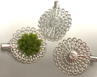 6 pcs Filigree Bobby Pin Blanks,Silver hair clip,silver Hair Pins,silver hair clip,Hair blank,hair slide,perfect for resin cabochon.
