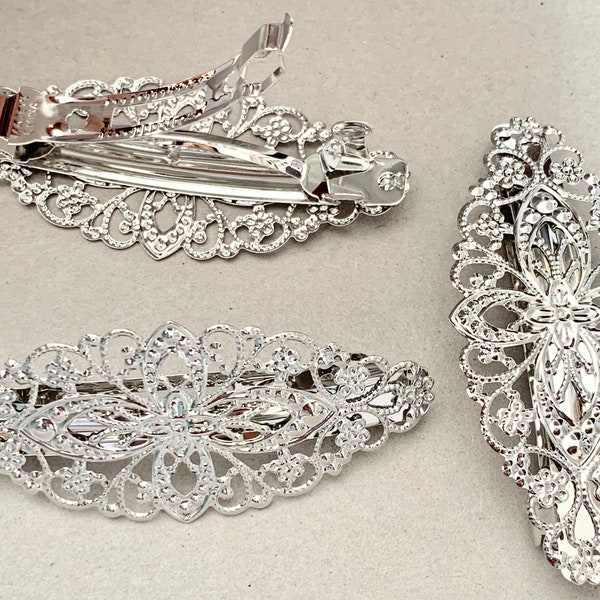 2 pcs Hair Barrettes,platinum Color,platinum Hair Barrett,wedding hair barrett,platinum findings,vintage hair barrett,bridal hair barrettes