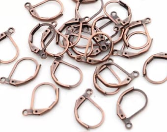 Libre de níquel, 30 piezas red copper lever back earring, lever back hoop pendiente, copper ear wire, brass earring hook, brass hoop ear wire
