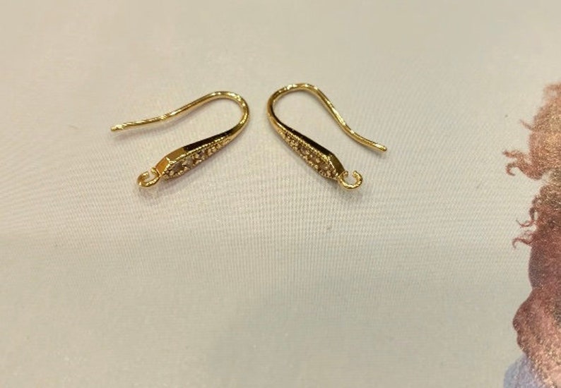 4 PCs Gold color Cubic zirconia Earring hooks,gold plated earring hook,golden ear hooks,rhinestone ear hook,brass ear hook,earring setting