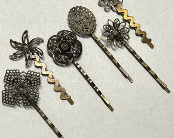 Vintage Brass Filigree Hair Pins Set of 6 Ornate Bun Hair Sticks Boho Victorian Commission of a decorative hair comb fully made of brass  main image 4