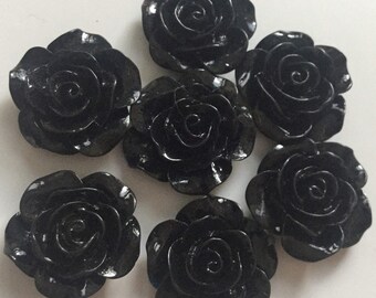 10 Stück 19 mm Schwarz Cabochon Blume,Rose resincabochon,Schwarze Rose Blume,große Rose ideal für Halskette,,Ring,,Anhänger