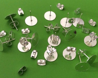 50 sets 10 mm Silver plated Earring Post with butterfly back,silver platd earring post,silver ear nuts,silver findings,earring setting,