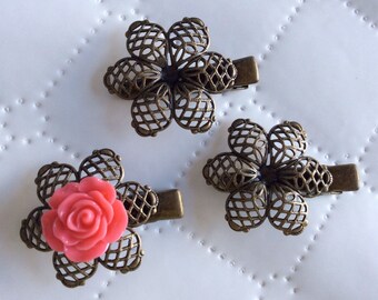 10 X Clip Per Capelli In Filigrana Tono Bronzo Spilla Bobby Accessorio - Foto 6