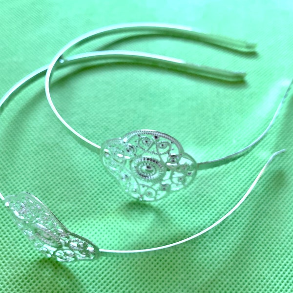 2 pcs Filigree Head Bands,silver headband,wedding head band,silver head band, perfect for resin cabochon.