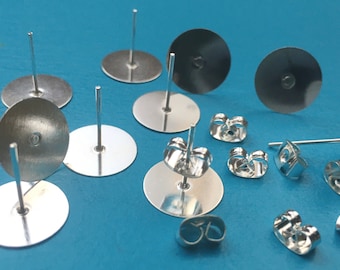 50 sets 12 mm Silver Earring Post with back,Silver earring component,silver earring post,silver ear nut,silver findings,silver earring blank