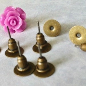 Ship from USA....24 pcs Earring Post Blank with back,, 24 Ear nuts , Antique bronze , 8 mm glue pad, Great for resin cabochon flower,