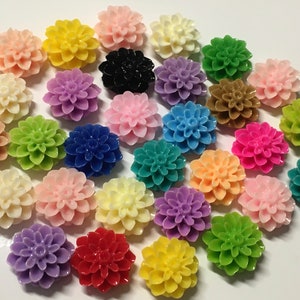 20 Pcs 15 mm  Mixed Resin Flower Cabochon, Chrysanthemum mum