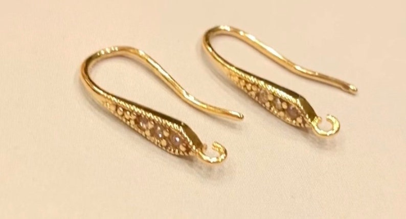 4 PCs Gold color Cubic zirconia Earring hooks,gold plated earring hook,golden ear hooks,rhinestone ear hook,brass ear hook,earring setting