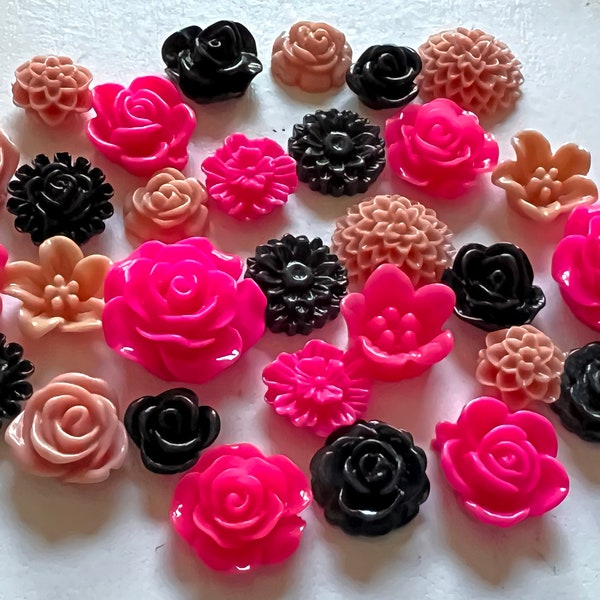 Ship from USA ,,30 pcs Mixed Cabochon Flowers .perfect for Bobby Pin Kit.earring post..resin flower, Bobby Pin Blanks, Silver Bobby Pin..