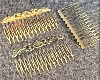 2 pcs mixed Hair Combs.Antique Bronze and Gold color Hair Comb,brass hair comb,filigree hair comb,Bridal hair com,hair accessories,haircomb