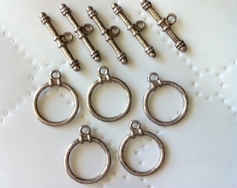 30 sets Antique Silver Toggle Clasp , antique silver finding, Heart toggle clasp, alloy Bar and Ring Toggle Clasps