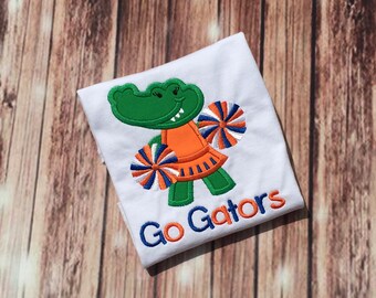 Gator with bow girl shirt Children LSU fan Florida Gator Football applique shirt Game Day BabyToddler Applique shirt