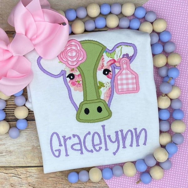 Girls Cow Shirt / Farm Cow Shirt / Kids Cow Shirt / Toddler Cow Shirt / Personalized Cow Shirt / Cow Farm Shirt / Girls Shabby Chic Cow