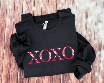 Women's Valentine's Sweatshirt - Ladies Valentine's Day Sweatshirt- XOXO Valentine's Sweatshirt- Gift For Her - Embroidered Floral XOXO