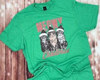 Ladies Christmas Shirt / Meowy Christmas / Cat Christmas Shirt / Cat Lover Christmas Shirt / Fun Christmas Cat Shirt / Cat Mom Tee