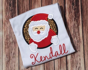 Girls Christmas Shirt - Girls Santa Shirt  - Leopard Santa Shirt - Kids Santa Shirt - Santa Shirt - Girls Santa Claus Shirt - Christmas Top