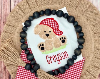 Boys Puppy Dog Shirt / Spring Puppy Dog Shirt / Custom Boys Shirt / Toddler Dog Shirt / Custom Applique Shirt / Puppy Dog In Hat Shirt