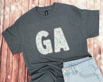 Georgia State Shirt / Embroidered Georgia Shirt / Georgia State Shirt / Georgia Pride Shirt / Custom State Shirt / Lace Detail Trim