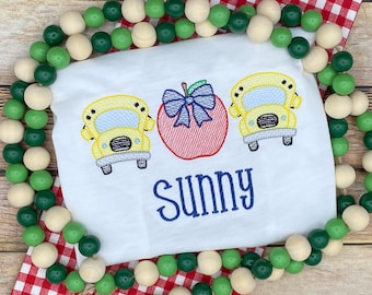 Camisa de regreso a la escuela para niñas / Camisa escolar / Camisa de autobús escolar / Regreso a la escuela / Camisa escolar para niñas / Camisa de manzana / Tres en fila / Escuela