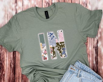 Indiana State Shirt / Embroidered Indiana Shirt / Indiana State Shirt / Indiana Pride Shirt / Custom State Shirt / Lace Detail Trim