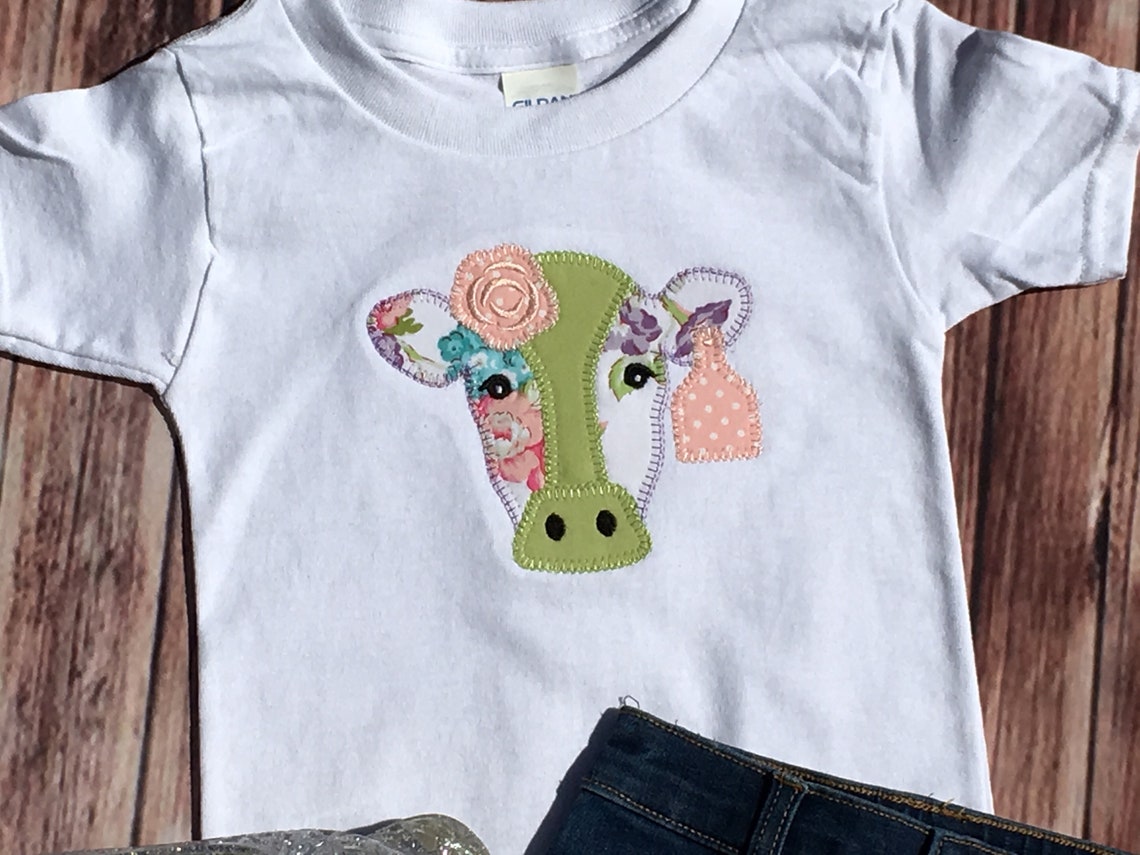 Girls Cow Shirt / Cow Applique Shirt / Kids Cow Shirt / Etsy