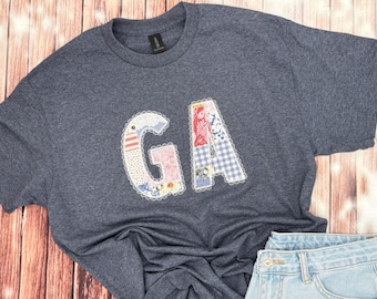 Georgia State Shirt / Embroidered Georgia Shirt / Georgia State Shirt / Georgia Pride Shirt / Custom State Shirt / Lace Detail Trim