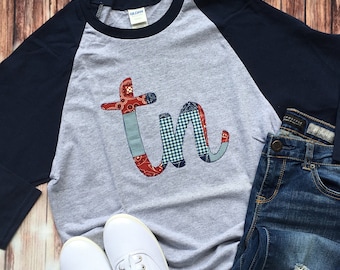 Tennessee State Shirt / Womens Tennessee Shirt / Tennessee Home Shirt / Tennessee Raglan Tee / Ladies TN Shirt / Embroidered Ladies Shirt