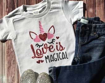 Camisa del Día de San Valentín, Camisa de unicornio para niñas, Camisa de Unicornio del Día de San Valentín, Unicornio de San Valentín, Camisa del Día de San Valentín para niñas, Brillo