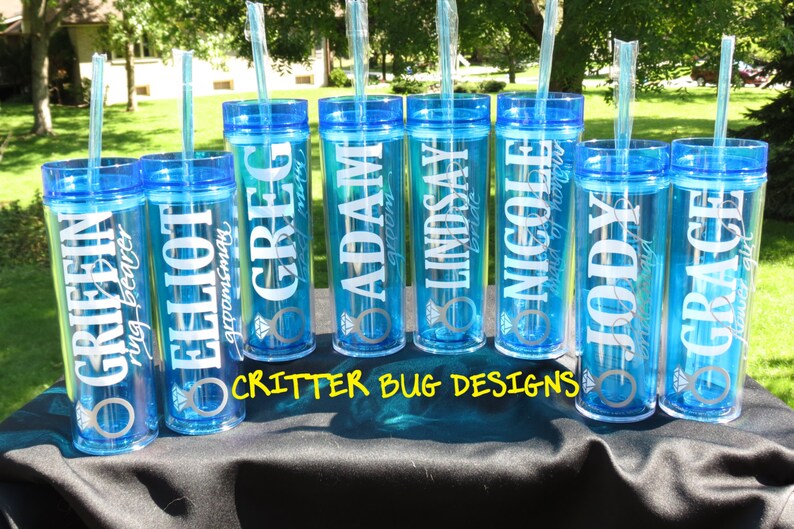 acrylic cup,bridal party gifts skinny tumbler Set of 8 Personalized Wedding Party Acrylic Double Walled Tumblers BPA Free