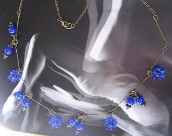 Blue Glass Flower Bead Necklace *ASIS* for your project