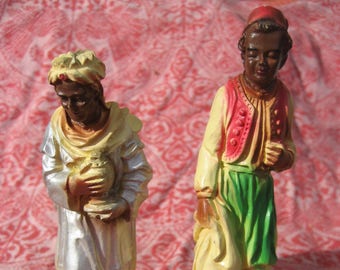 Two Wise Kings, Vintage Nativity Creche Plaster Figures