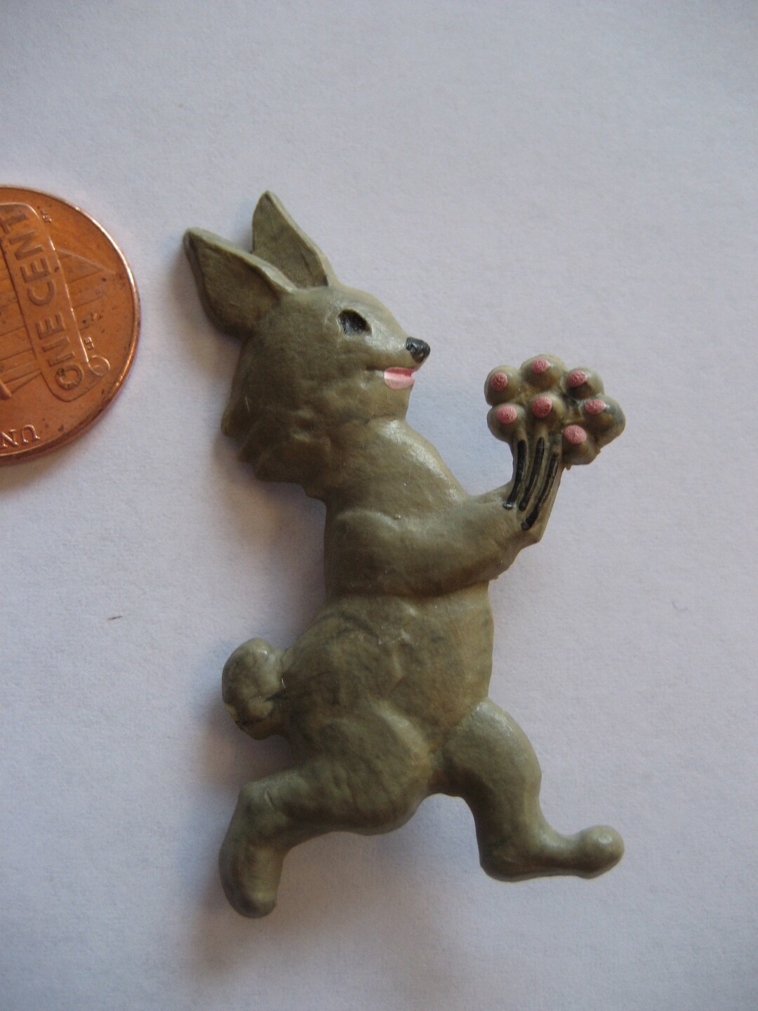 Laughing Rabbit Pin Brooch Pin, Vintage Smiling Gray Rabbit With Pink Flowers, Plastic - Etsy