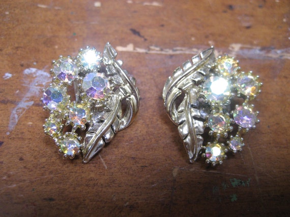 AB Rhinestone Clip On earrings, Light gold tone a… - image 5