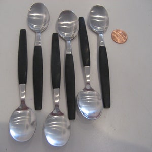 Vintage set of 6 Stainless Spoons, Made in Sweden MCM, with melamine handles by Nils Johan