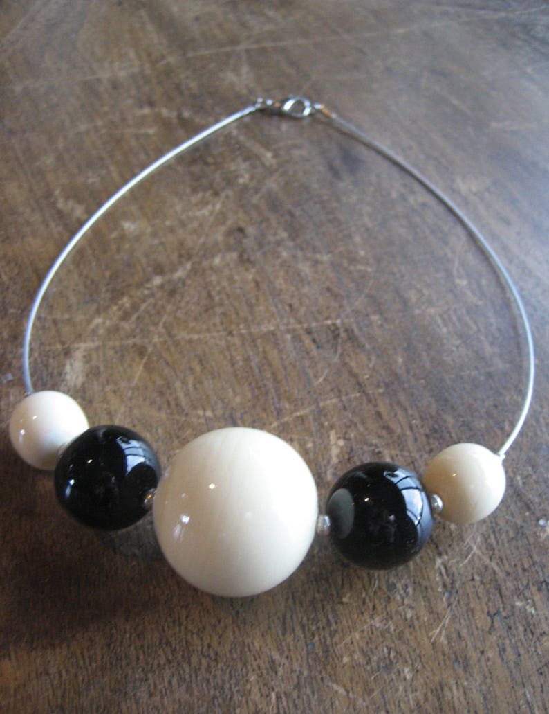 Made in Italy Black and Cream Glass Beaded Necklace Choker SALE