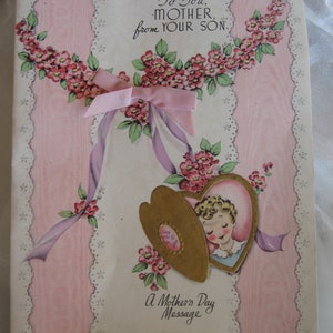 Mothers Day Card  &#39;To Mother from Your Son&#39; a Mothers Day message&#39; greeting card by Rust Craft, Boston 1943