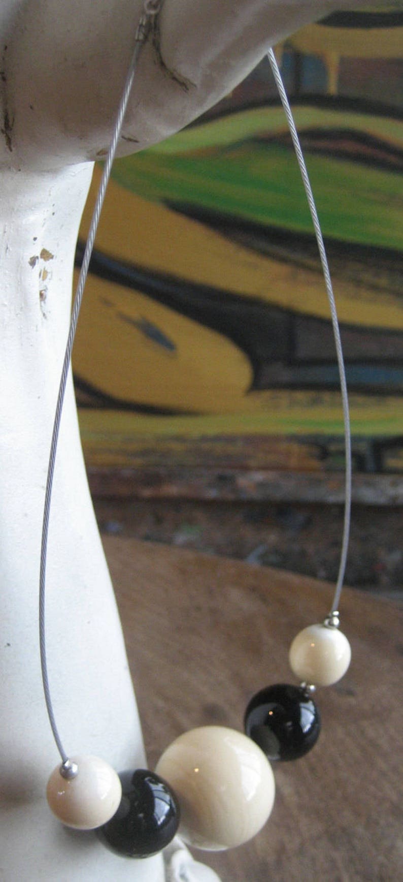 Made in Italy Black and Cream Glass Beaded Necklace Choker SALE
