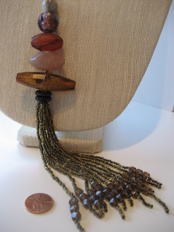 Vintage Mixed Large Bead Tassel Necklace, statemen