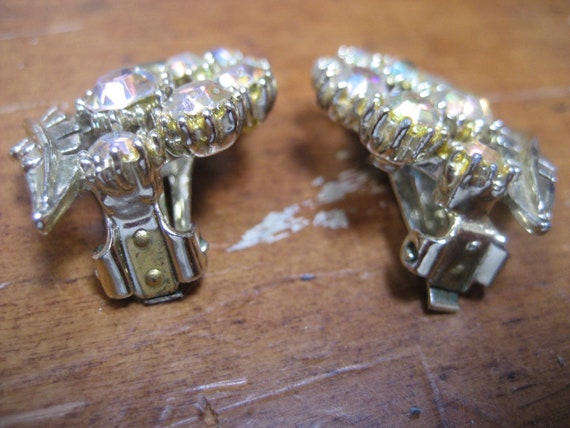 AB Rhinestone Clip On earrings, Light gold tone a… - image 6